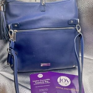 Joy Mangano leather convertible crossbody bag w/ rfid protection & stylus